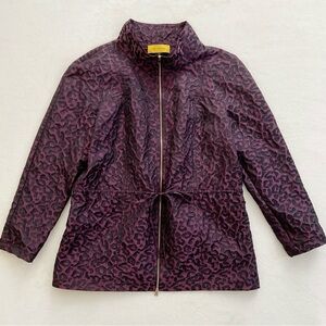 St. John Yellow Label Purple Leopard Zip Jacket | Drawstring Waist Small